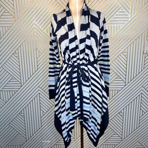 Anthropologie Moth Waterfall Sweater Cardigan Striped Tie Gray Blue Size XS‎